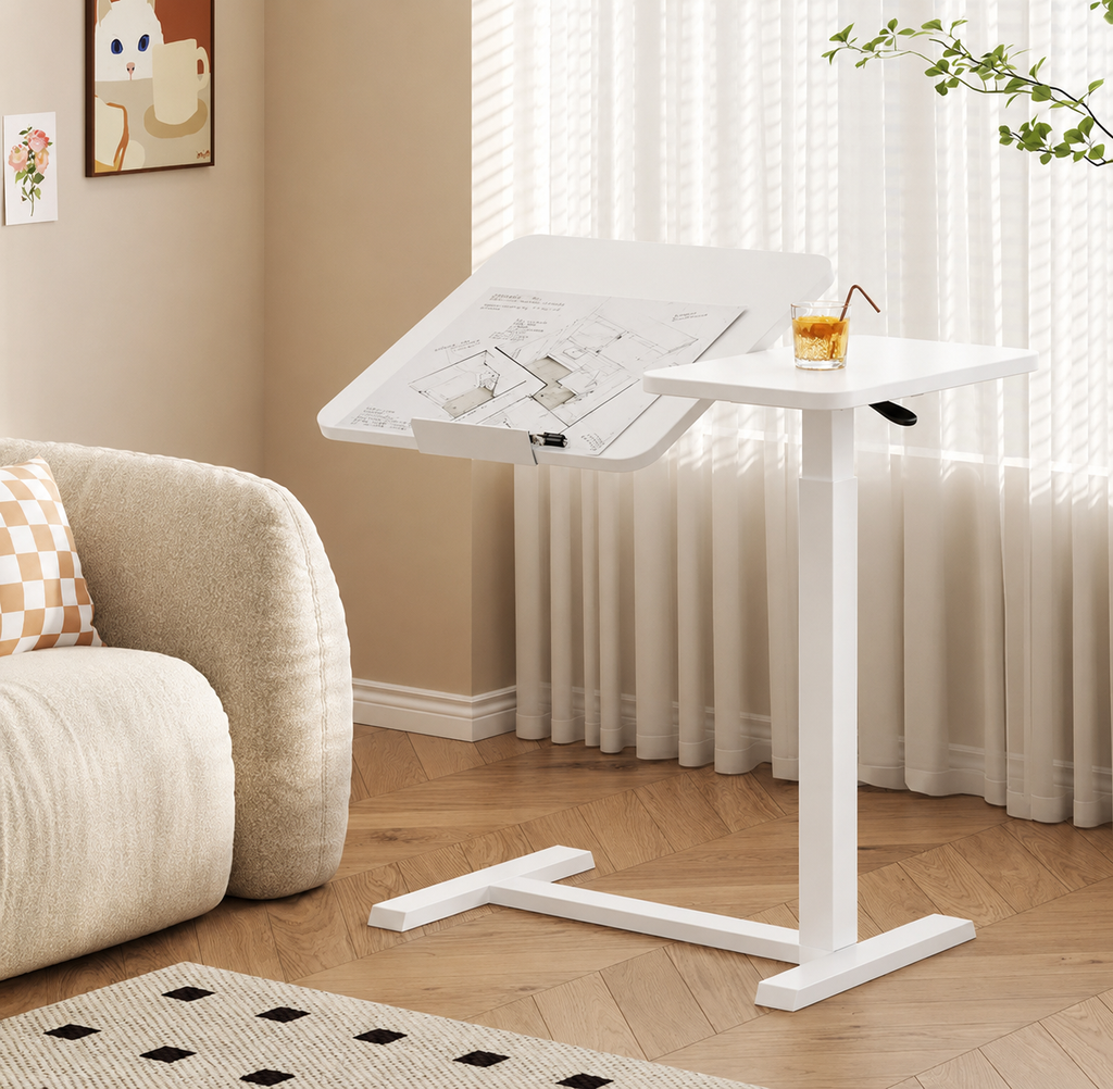 Walnut Height-Adjustable Mobile Bedside Table – Compact & Flexible
