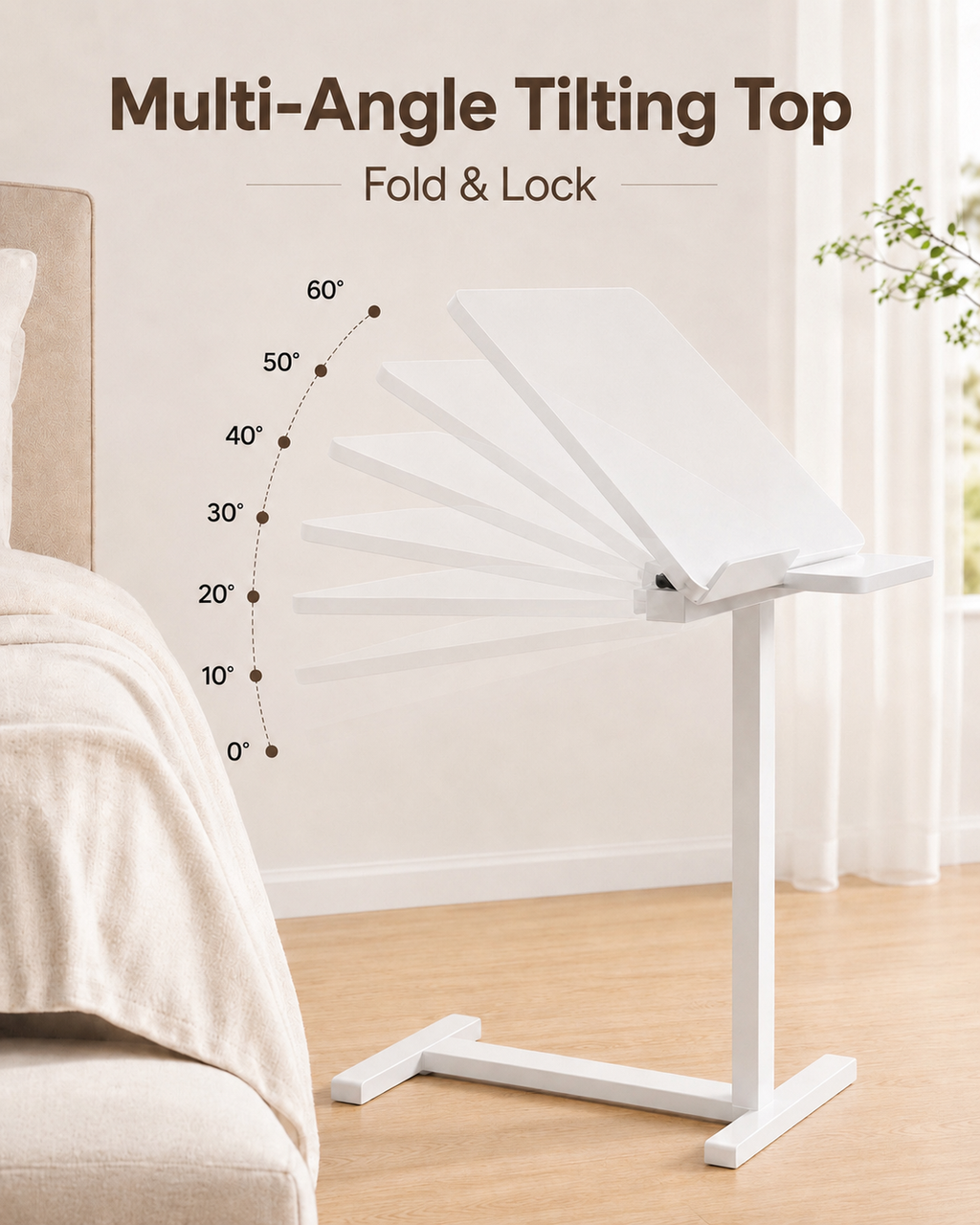 White Height-Adjustable Mobile Bedside Table – Compact & Flexible