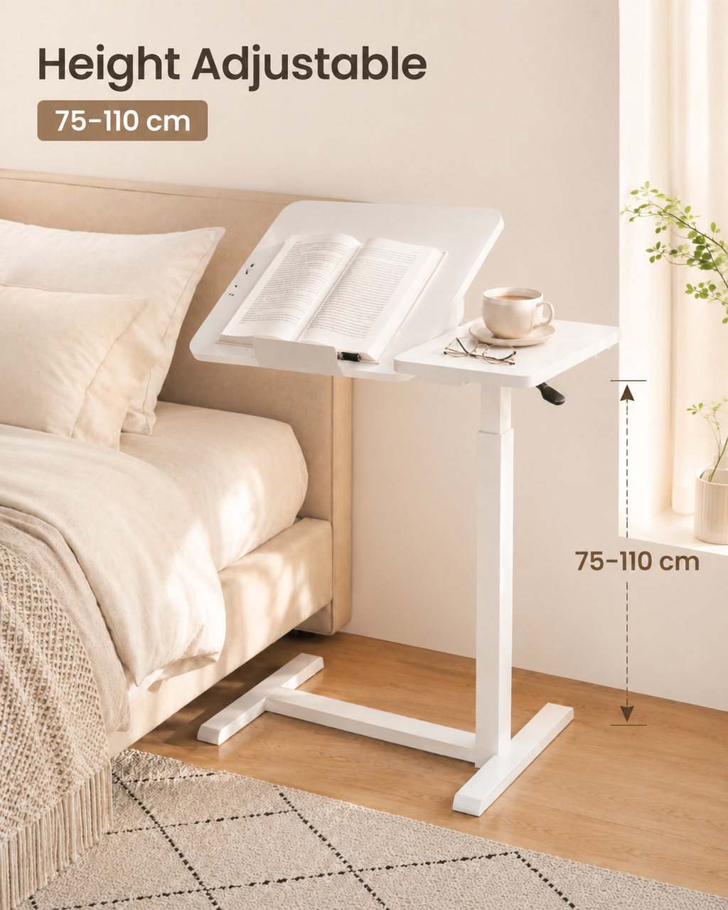 White Height-Adjustable Mobile Bedside Table – Compact & Flexible