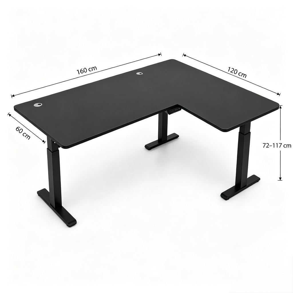 Ergowave Black L-Shape Electric Standing Smart Gaming Desk (1.6m)