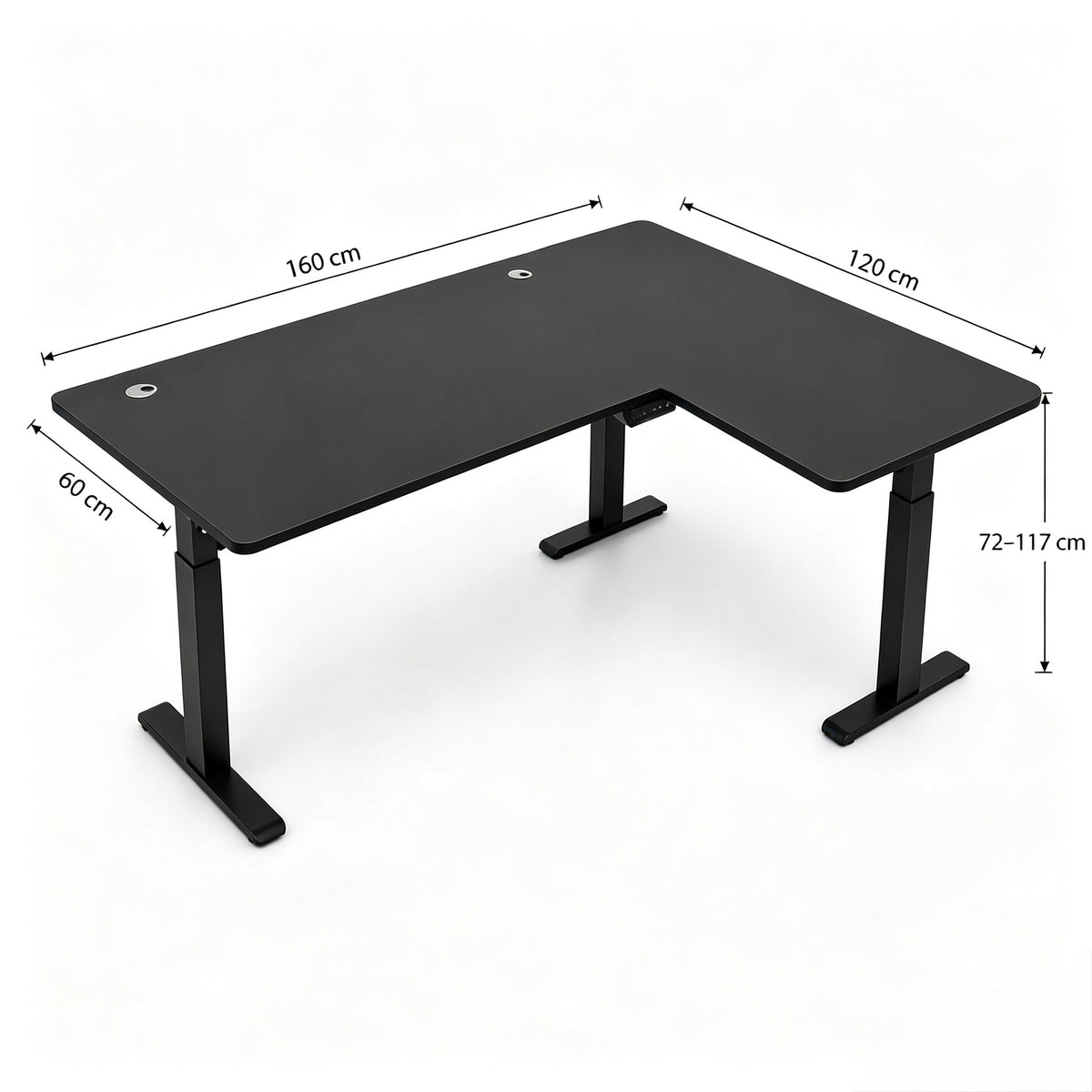 Ergowave Black L-Shape Electric Standing Smart Gaming Desk (1.6m)