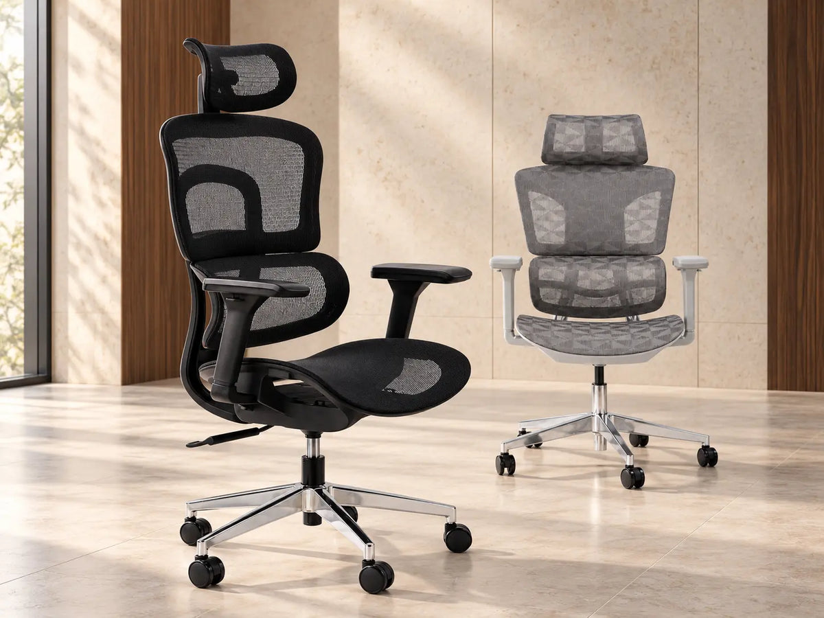 ERGOWAVE V2 black and S1 grey ergonomic office chairs